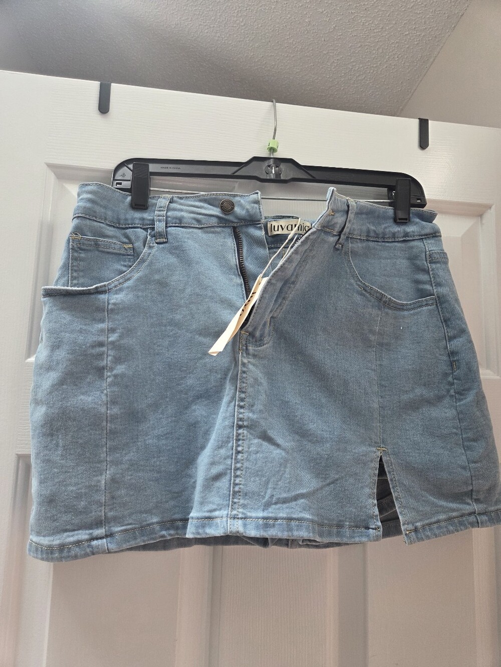 Light Wash Denim Mini Skort with Front Slit